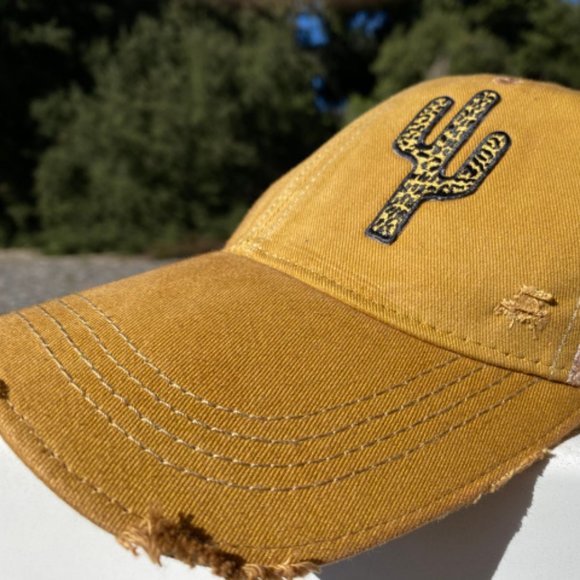 Original Cowgirl Clothing Co Accessories - Leopard Cactus Distressed Cap in Spicy Mustard